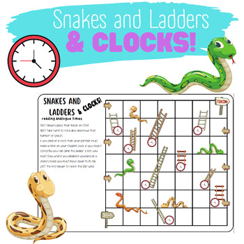 Preview of Snakes and Ladders & CLOCKS! (a 'Telling the Time' game)