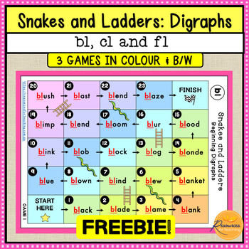 Preview of Snakes and Ladders Digraph Games FREEBIE! BL, CL & FL Blends