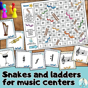 Preview of Snakes & ladders game board & flash cards for music centers (+ digital use)