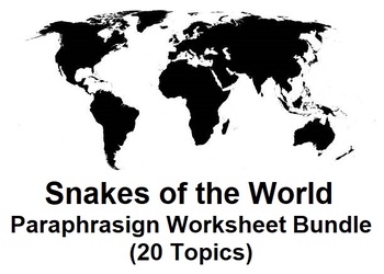 Preview of Snakes of the World Paraphrasing Worksheet Bundle (20 Assignments)
