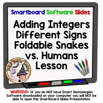 Preview of Adding Integers Different Signs Smartboard Foldable Lesson Snakes vs. Humans