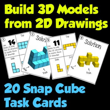 Preview of Snap Cube 3D Models from 2D Drawings - 20 Task Card Challenges