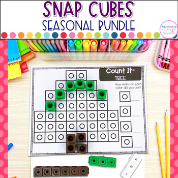 Preview of Snap Cube Hands on Mats For Fine Motor Skills Seasonal Bundle Kindergarten Math