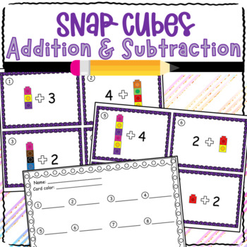 Preview of Snap Cubes Single Digit Addition & Subtraction Task Cards