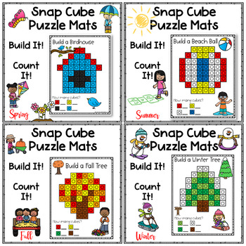 Preview of Snap Cubes Work Mats ~ Bundle ~ Seasonal Math Centers