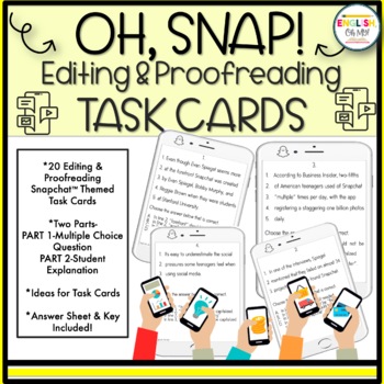 Preview of Oh Snap! Snapchat Themed Task Cards, Editing, Proofreading