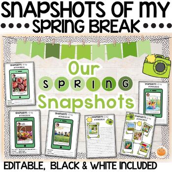 Preview of Snapshots of my Spring Break | Writing Activity, Editable + Bulletin Board Kit