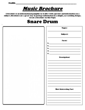 Preview of Snare Drum "Informational Brochure" Worksheet & WebQuest