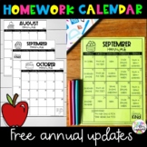 Editable Monthly Homework Calendar-Free Annual Updates