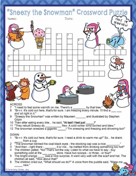 Sneezy the Snowman Activities Wright Crossword Puzzle and Word Searches