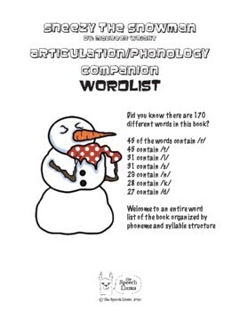 Preview of Sneezy the Snowman: Book Companion- Complete word list