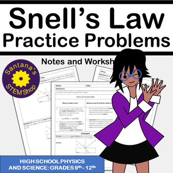 Preview of Snell's Law Practice Problems: Notes and Worksheets for Physics