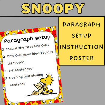 Snoopy - Paragraph setup poster by Kempter Classroom | TPT