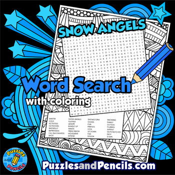 Preview of Snow Angels Word Search Puzzle Activity Page with Coloring | Seasons | Winter