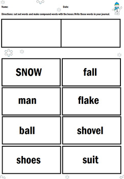 Preview of Snow Compound Word Building Worksheet