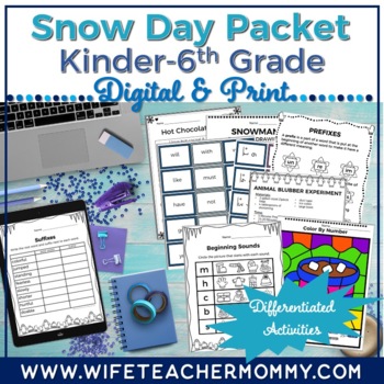 Preview of Snow Day Activities NO PREP Packet Lower & Upper Grade (Digital & Print Version)