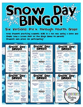 Preview of Snow Day Bingo - Pre-K, Kindergarten, 1st, 2nd, 3rd, & 4th Grade - Academic CCSS