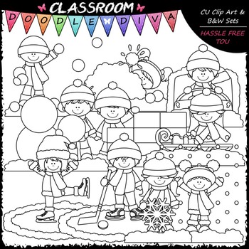 Snow Day Clip Art - Winter Clip Art - Kids Clip Art & B&W Set | TpT