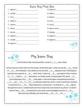 Preview of FREEBIE: Snow Day Mad Lib