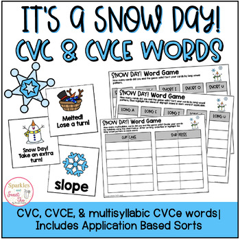 Preview of Snow Day Phonics Decoding Word Game | CVC & CVCe Words | Multisyllabic