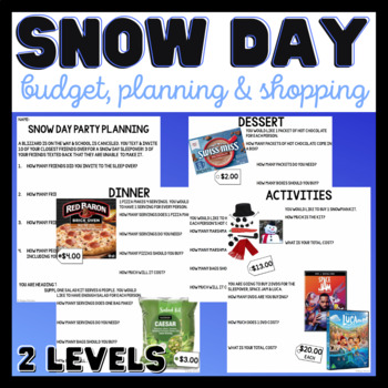 Preview of Snow Day Planning, Budget & Shopping - Life Skills - Special Ed