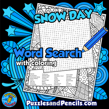 Preview of Snow Day Word Search Puzzle Activity Page with Coloring | Seasons | Winter