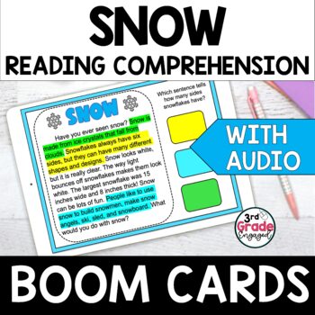 Preview of Snow Finding Citing Text Evidence Reading Boom Cards Task Cards with Audio