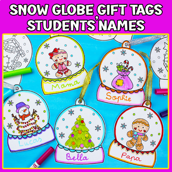 Preview of Snow Globe Craft Winter Easy Paper Students Name Gift Tags New Year January 1st