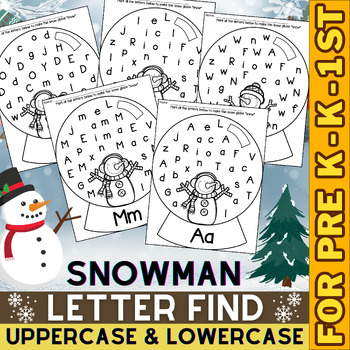 Preview of Snow Globe Letter Find | Winter Alphabet A to Z Worksheets Uppercase & Lowercase