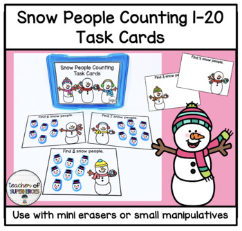 Snowflake Mini Eraser Counting 1-20 Task Cards (Winter Math Center)