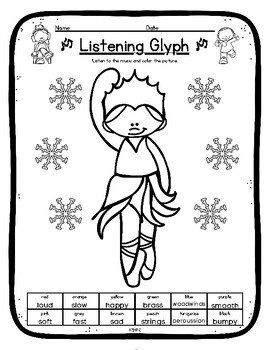 Preview of Snow Queen Listening Glyph Elements of Music Coloring Worksheet Activity