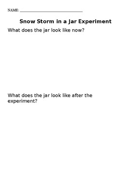 Preview of Snow Storm in a Jar Experiment Recording Sheet