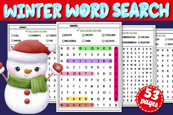 Preview of Snow / Winter Word Search Puzzle Worksheets, vocabulary activities, Easy Puzzles