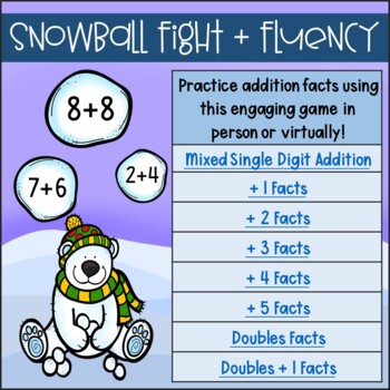 Preview of Snowball Fight Addition Fact Fluency Virtual Winter Game for Distance Learning