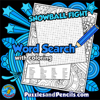 Preview of Snowball Fight Word Search Puzzle Activity Page with Coloring | Winter | Seasons