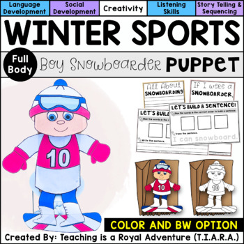 Preview of Snowboarder Craft | Winter Sports Paper Bag Puppet Template & Writing Activity
