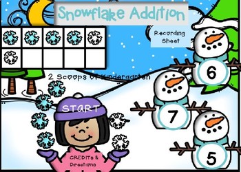 Preview of Snowflake Addition within 10 using pictures and ten frame Power Point Game