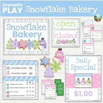 Preview of Snowflake Bakery Dramatic Play Center | Winter Hot Cocoa Stand Pretend Play