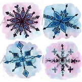 Snowflake Clipart--set of 4 unique--watercolor snowflakes-