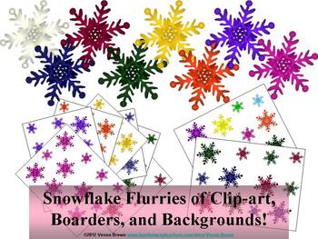 Preview of Snowflake Flurries of Borders, Backgrounds, and Clip-art!