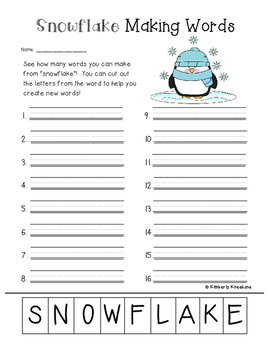 Freebie: Snowflake Making Words Activity by Beached Bum Teacher | TpT