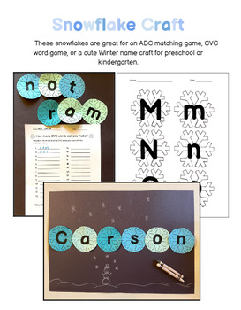 Preview of Winter Snowflake Name Craft, ABC Matching Game, or CVC Word Game