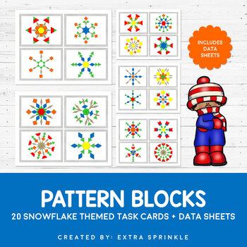 Preview of Snowflake Pattern Blocks Task Cards + Data Sheets