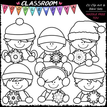 Snowflake Topper Kids - Clip Art & B&W Set by Classroom Doodle Diva