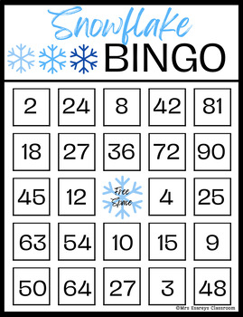 Snowflake Winter Bingo Multiplication by Mrs Esareys Classroom | TPT