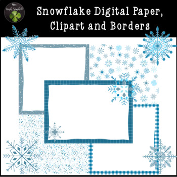 Preview of Snowflake Winter Digital Paper and Borders - Commercial Use 