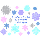 Snowflakes Clip Art Clipart Set of 20 PNG Winter Christmas