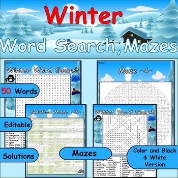 Preview of Snowflakes & Labyrinths: Winter Word Hunt/Winter Word Find Puzzels Search & Maze