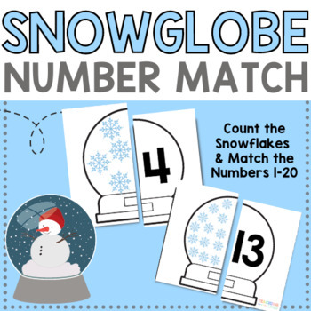 Snowglobe Number Counting Match for Preschool, Pre-K, Kindergarten