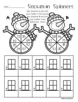 Snowman: 2 and 3 Digit Addition Spinners | TPT